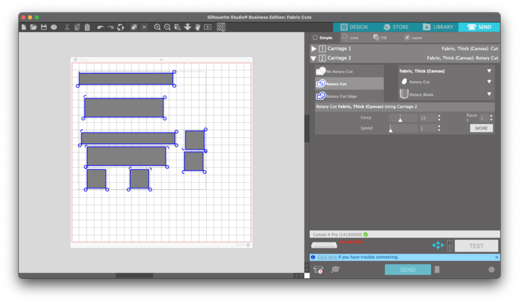 Make sure that the cut lines are blue when cutting from the Silhouette Design library.